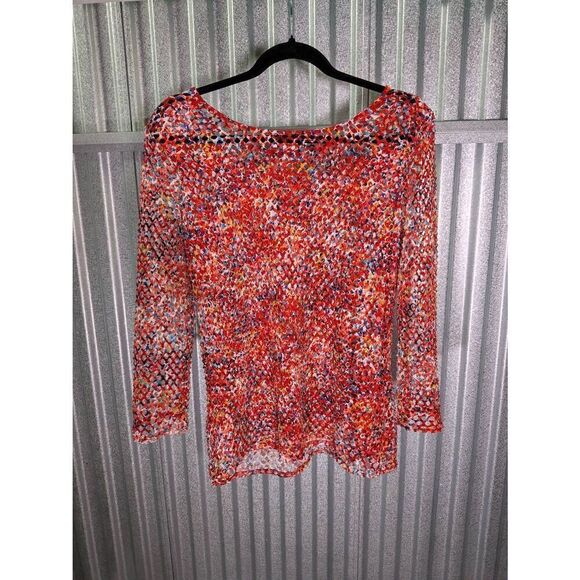Peck & Peck Crochet Fishnet Knit Red 3/4 Sleeve Sweater Women's Size Large - Picture 2 of 6